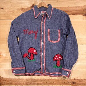 Vintage 70s Montgomery Ward Shirt Womens Medium Chain Stitched Mushrooms
